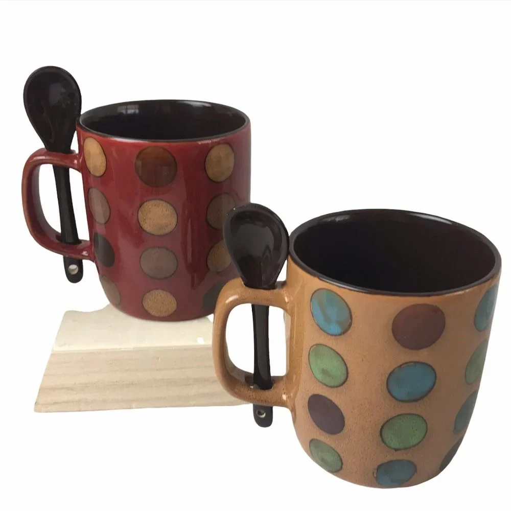 NWOT - A Polka Dot Coffee Tea Mug with Spoon in Handle - Pick One
